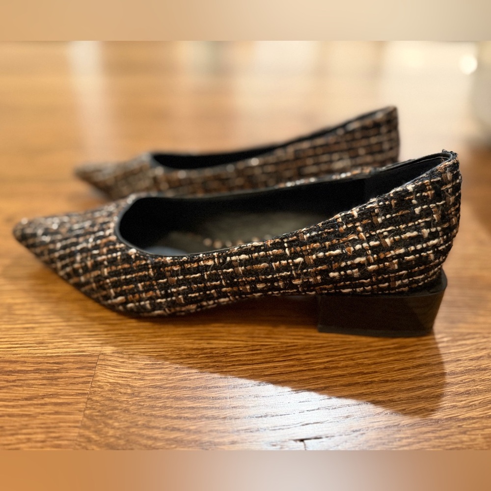 J.McLaughlin Cheryl Tweed Pointed Toe Pump Shoes Block Heel Brown Black Sz. 9